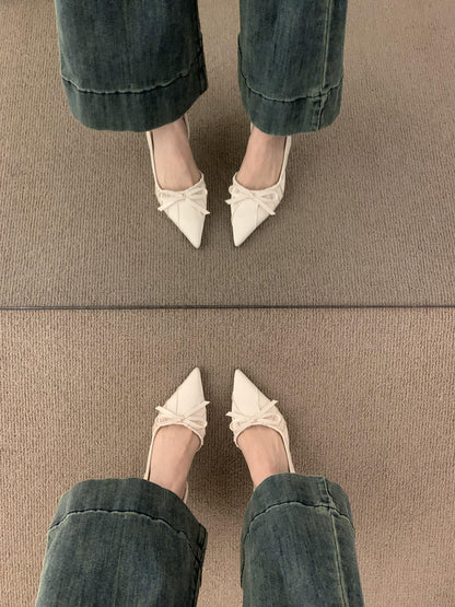 French high-end bow-knot stunning leopard print closed-toe sandals for women in summer2024New Year's stiletto high heels