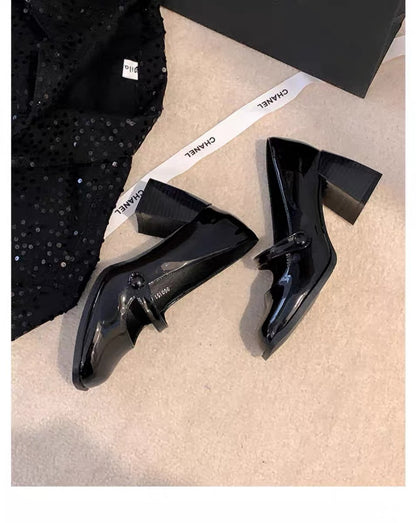 Mary Jane High Heels2023New Year's New Small Thick Heel French Style One-Strap Retro Single Shoes