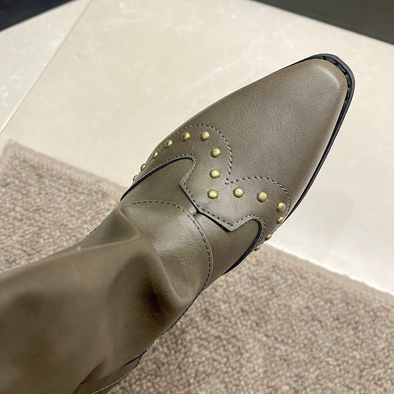 2025New Autumn Retro Pointed Toe Bootcut Boots Mid-Calf Boots for Women Hot Girl Boots Bootcut Boots Spring Autumn Winter Martin Boots