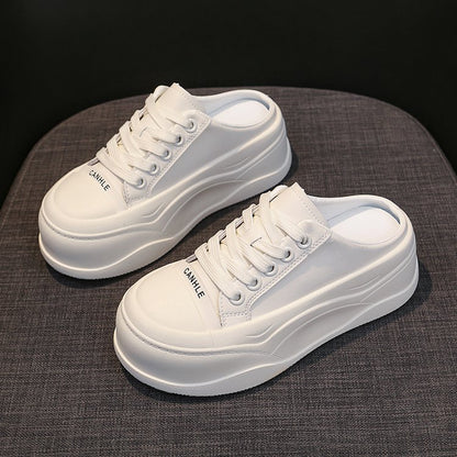 Rubber Closed-Toe Mid-Heel Slippers(3-5cm)Muffin Bottom PU