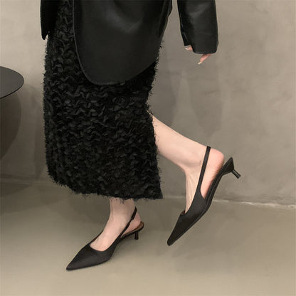 Niche high-end closed-toe sandals for women2024New Spring and Autumn Style Thin Heel Comfortable Pointed Toe Backless Single Shoes