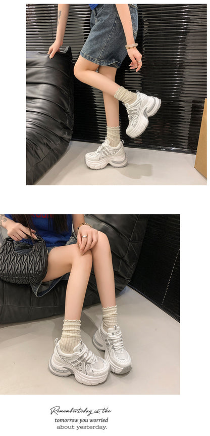 2025Spring New Style Thick-Soled Platform Dad Shoes for Women, Slimming Sneakers, Casual Sports Shoes for Petite Women, Height Increasing