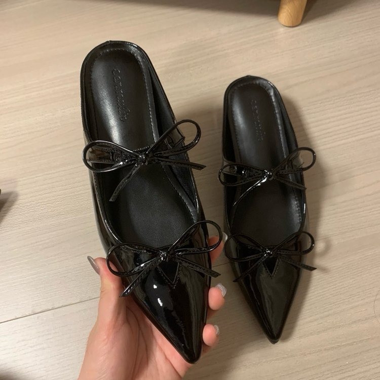 Flat Rubber PU Closed-Toe Low Heel Slippers(1-3cm)