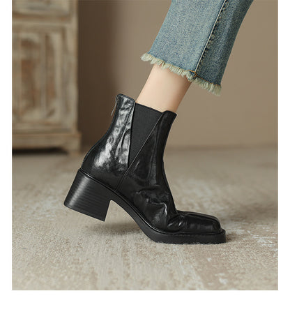 2024New Autumn and Winter Short Boots for Women, Chunky Heel Short Boots, High Heel Martin Boots, British Style for Women