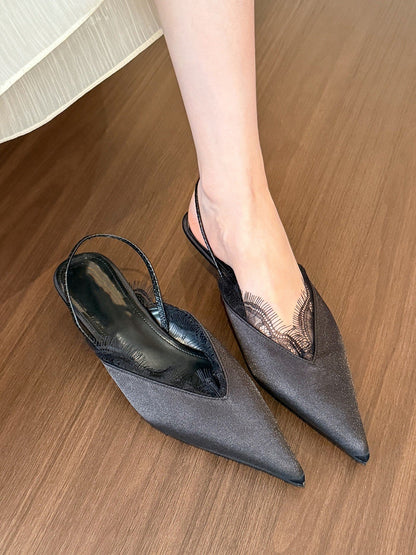 Beauty Beyond Measure！White lace pointed toe low heel shoes for women in spring