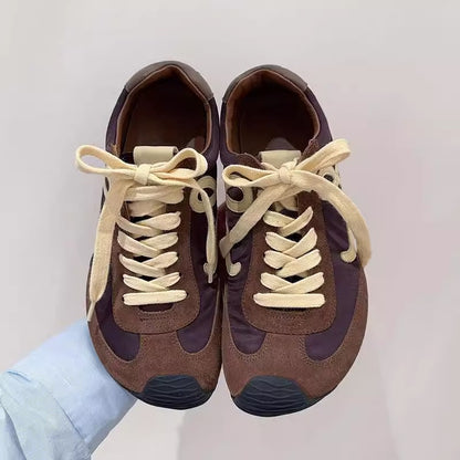 2025Luojia Spring Summer New Retro Flat Shoes Color Block Lace-up Ballet Sports Ugly Cute Shoes for Women