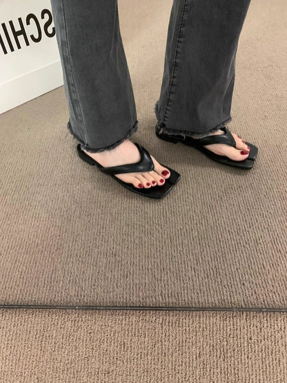 Rubber Square Low Heel(Less3cm)PU Slippers