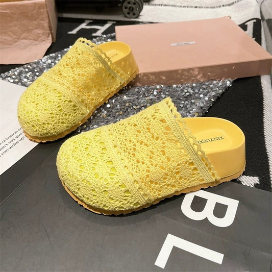 Rubber Mesh Slippers Closed-Toe Platform Sole High Heels(6-8cm)