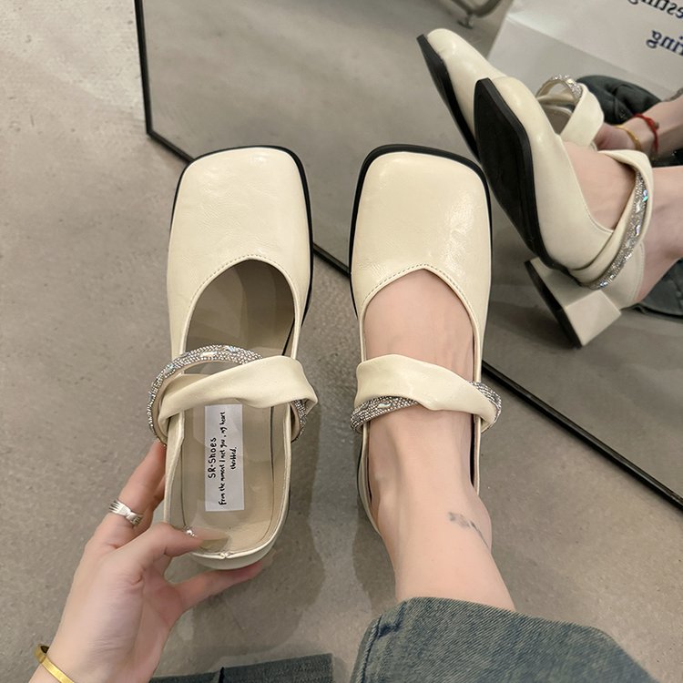 Middle Heel(3-5cm)Slippers PU Closed Toe Chunky Heel Rubber