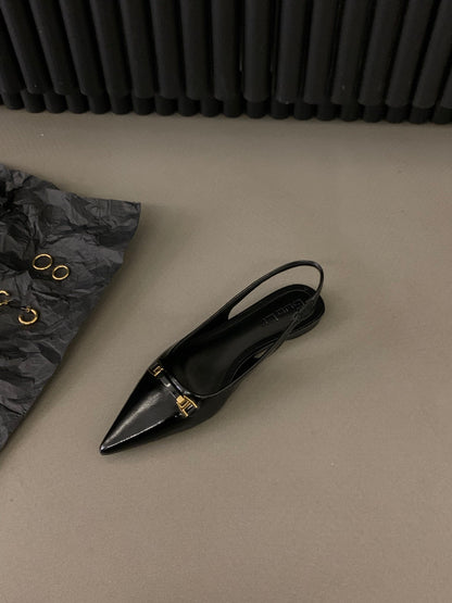 French flat black closed-toe sandals fairy shoes2025New spring and summer pointed toe rhinestone elegant shoes