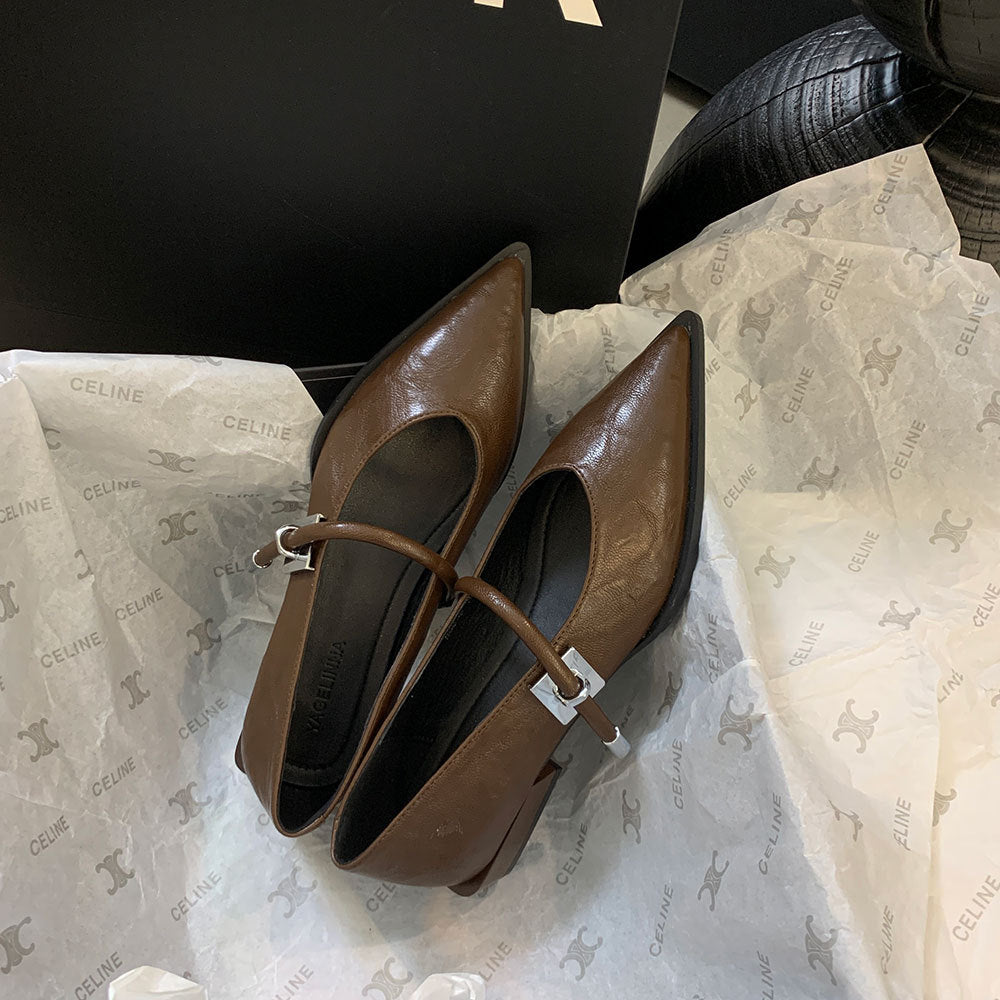 French Low Heel Shoes Small Fragrance Style Pointed Toe Single Shoes for Women2024Spring and Autumn New Mary Jane Women's Shoes Thick Heels