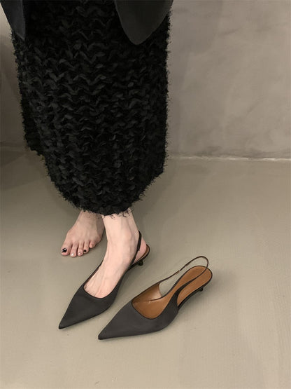Niche high-end closed-toe sandals for women2024New Spring and Autumn Style Thin Heel Comfortable Pointed Toe Backless Single Shoes