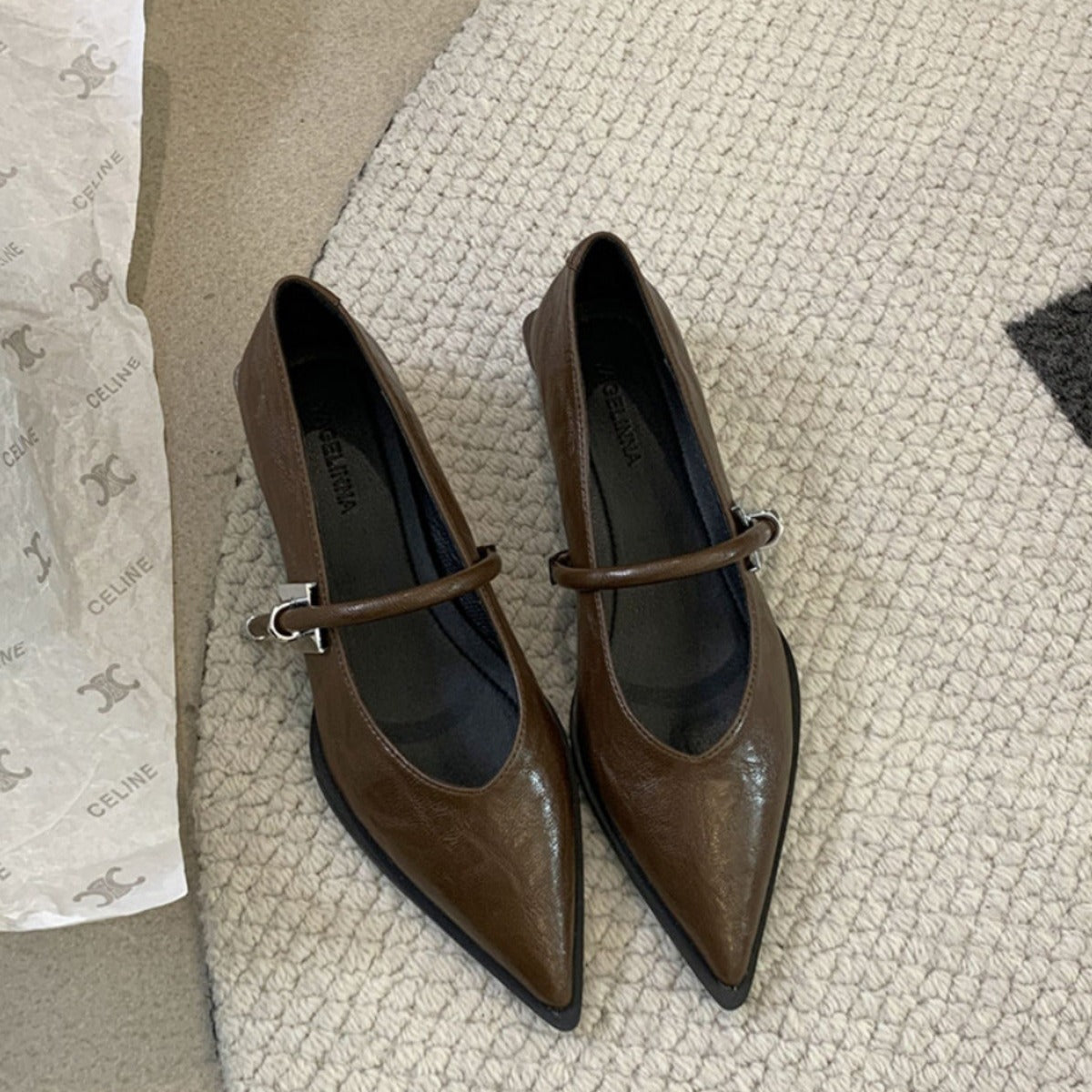 French Low Heel Shoes Small Fragrance Style Pointed Toe Single Shoes for Women2024Spring and Autumn New Mary Jane Women's Shoes Thick Heels