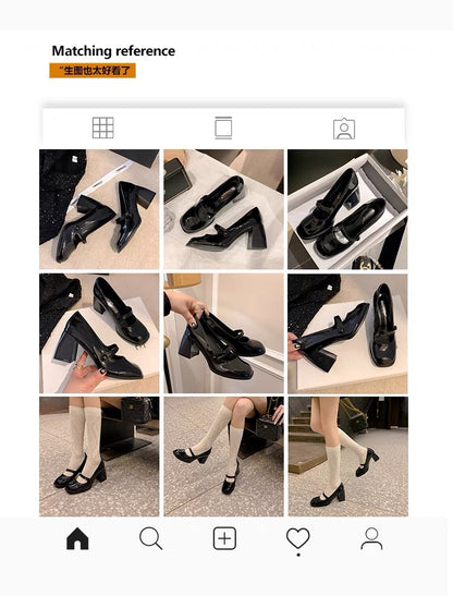 Mary Jane High Heels2023New Year's New Small Thick Heel French Style One-Strap Retro Single Shoes