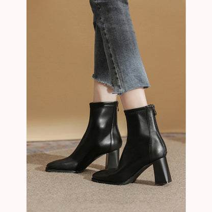Women's White Martin Boots2024New Spring and Autumn Thick Heel Short Boots British Style Women's Slim Winter Fleece Boots