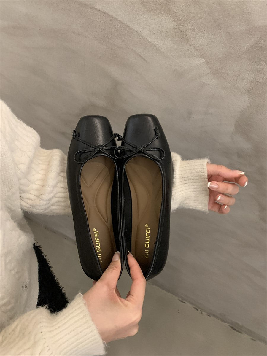 silver Flats Shallow Mouth Bowknot2024Spring New French Style Gentle Evening Breeze Flat Shoes for Women