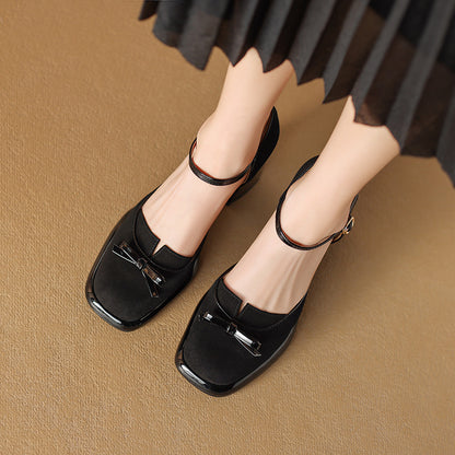 French Retro Elegant Mature Hollow Toe Sandals2024New Year's New Versatile Simple Thick Heel Buckle High Heels