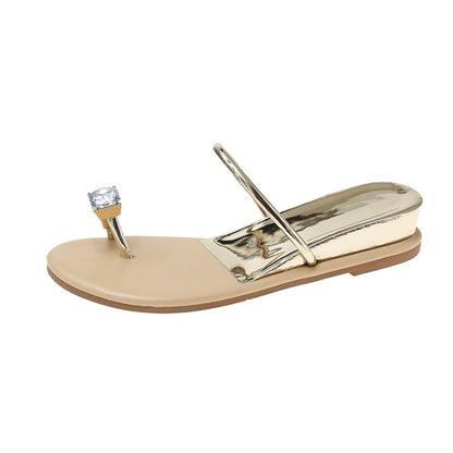 PU Square Heel Low Heel Slippers Rubber Toe