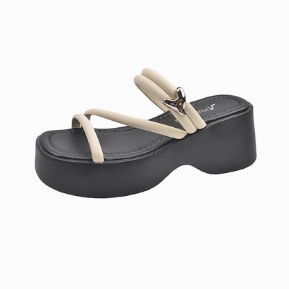 Solid Color Platform Sole Slippers PU Rubber mid-heel(3-5cm)