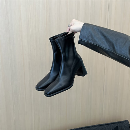 High Heel Slim Boots for Women Little Fairy2024New Year's Thick Heel Chimney Boots Internet Celebrity Fashion Chelsea Short Boots