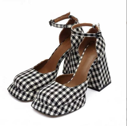 Yu Shuxin Style White High Heels Chunky Heel Petite Vintage Shoes Waterproof Platform Mary Jane Shoes
