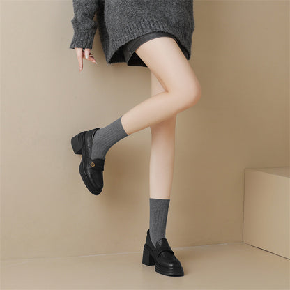 Soft and fluffy！2024Handmade Camellia Thick Sole Chunky High Heel Loafers