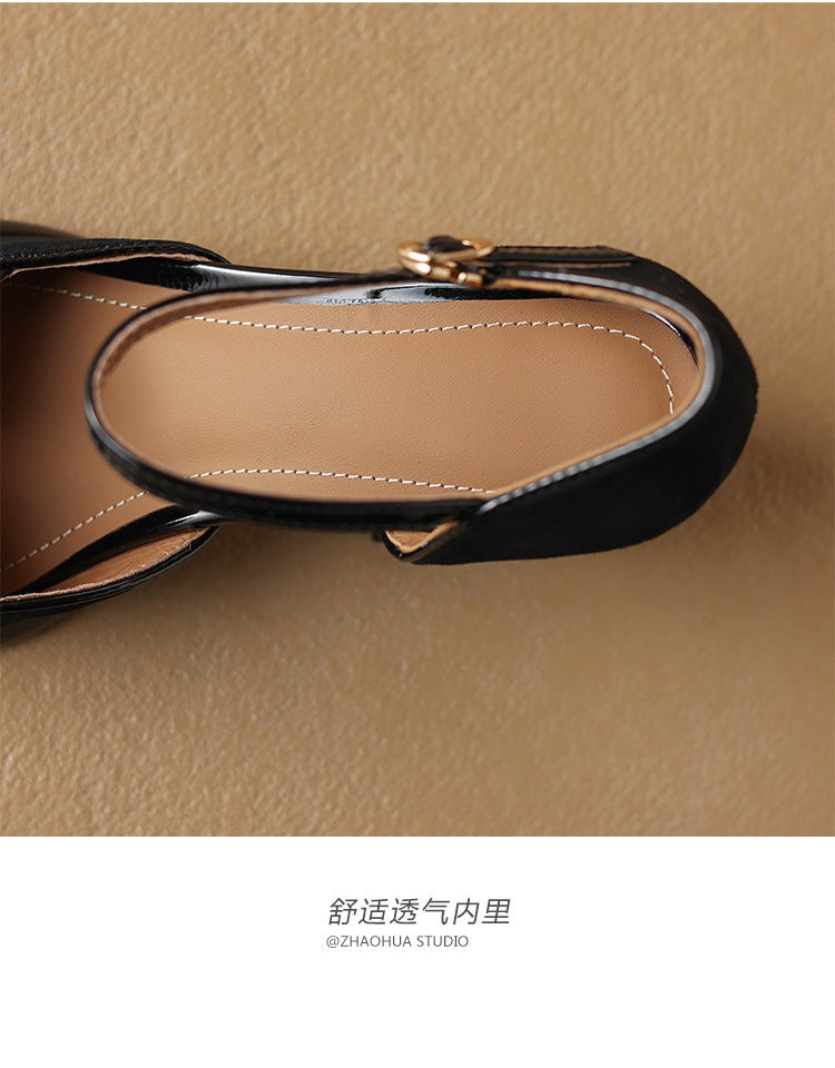 French Retro Elegant Mature Hollow Toe Sandals2024New Year's New Versatile Simple Thick Heel Buckle High Heels