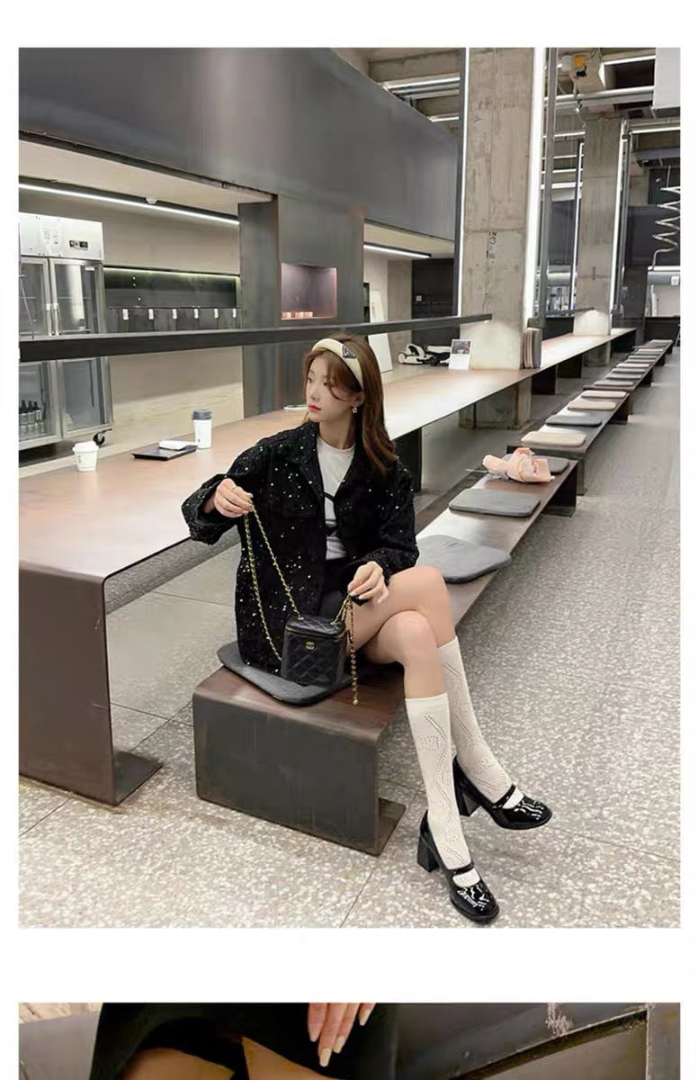 Mary Jane High Heels2023New Year's New Small Thick Heel French Style One-Strap Retro Single Shoes