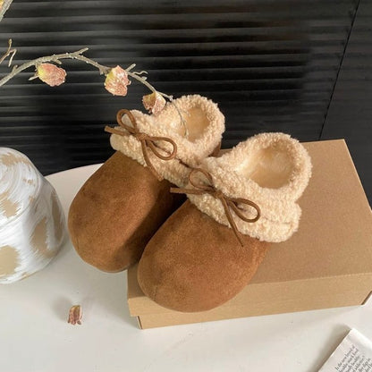 2025New Autumn and Winter Style Elegant Internet Celebrity Bow Cotton Slippers Light Luxury Retro Style Simple Versatile Closed-Toe Slippers