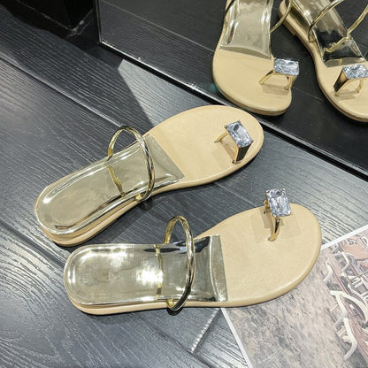 PU Square Heel Low Heel Slippers Rubber Toe