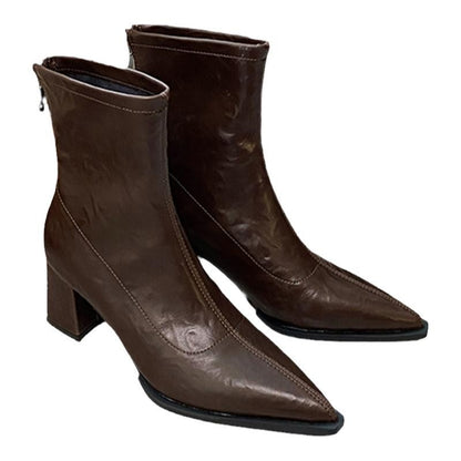 Pointed Toe Short Boots for Women2024New Autumn Winter Women's Boots Niche Slim Boots Design Sense Chunky Heel High Heel Short Boots