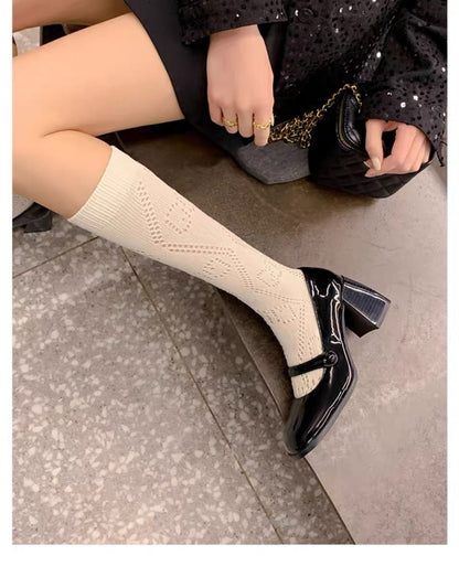 Mary Jane High Heels2023New Year's New Small Thick Heel French Style One-Strap Retro Single Shoes