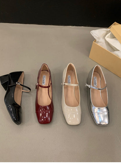 Women's Red Chunky Heel Shoes2023 New Summer Mid-High Heels silver Mary Jane Shoes for Dresses Evening Shoes