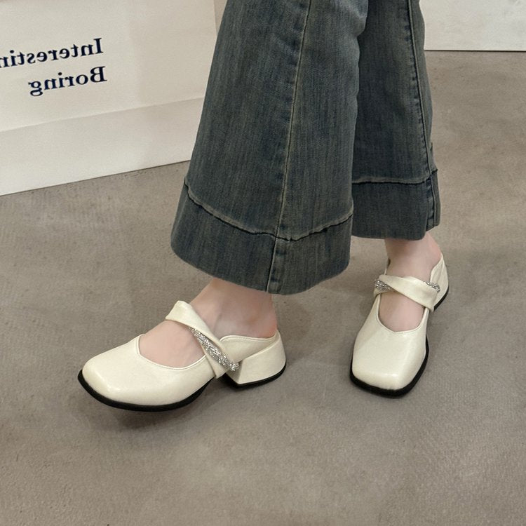 Middle Heel(3-5cm)Slippers PU Closed Toe Chunky Heel Rubber