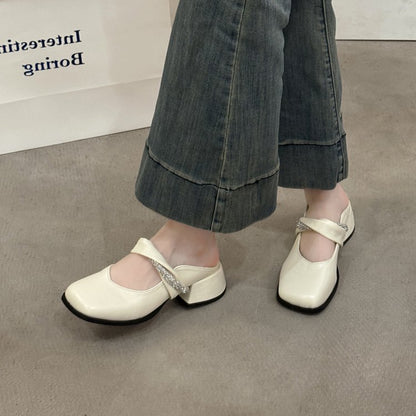 Middle Heel(3-5cm)Slippers PU Closed Toe Chunky Heel Rubber