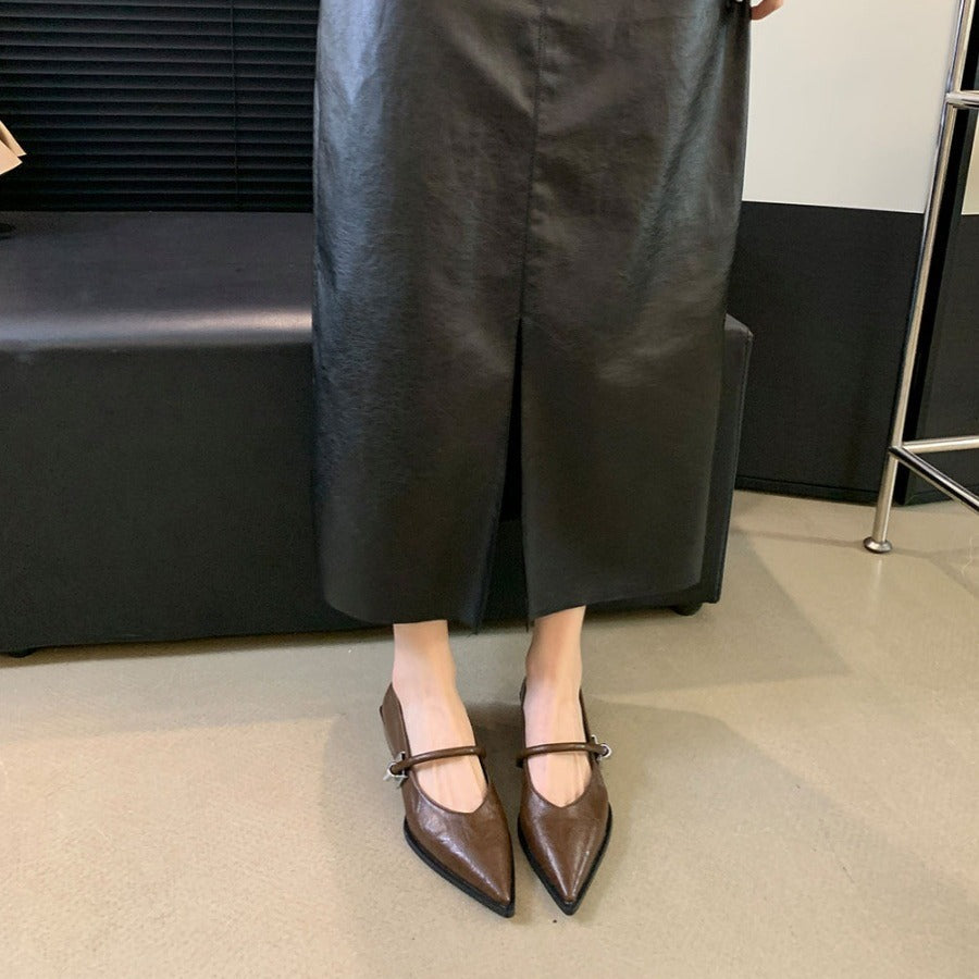 French Low Heel Shoes Small Fragrance Style Pointed Toe Single Shoes for Women2024Spring and Autumn New Mary Jane Women's Shoes Thick Heels