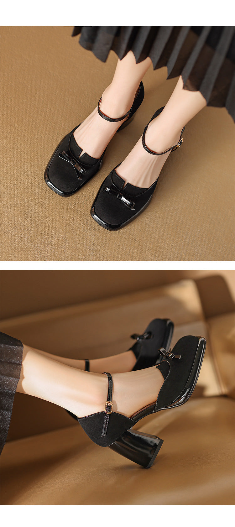 French Retro Elegant Mature Hollow Toe Sandals2024New Year's New Versatile Simple Thick Heel Buckle High Heels