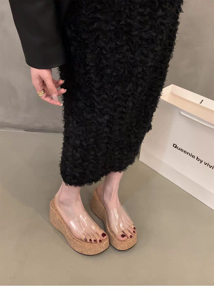 Rubber Wedge Slippers PU High Heel(6-8cm)