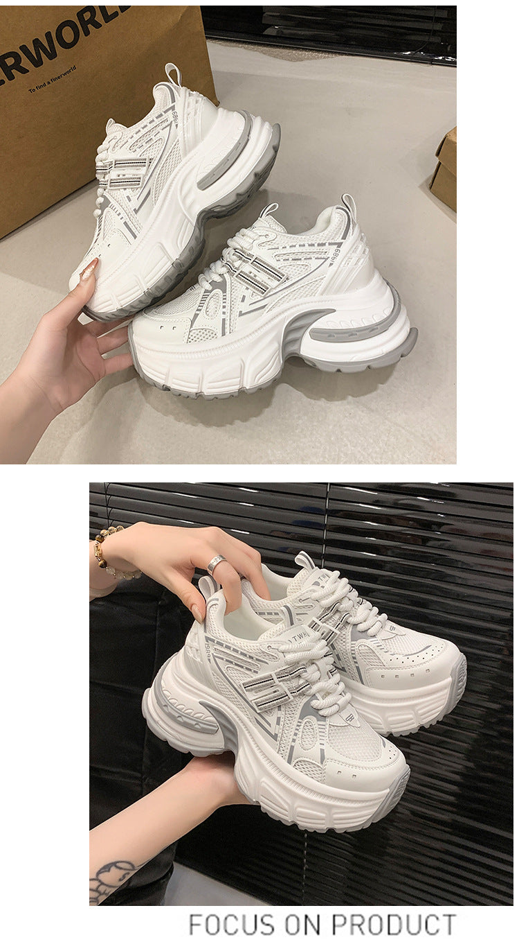 2025Spring New Style Thick-Soled Platform Dad Shoes for Women, Slimming Sneakers, Casual Sports Shoes for Petite Women, Height Increasing