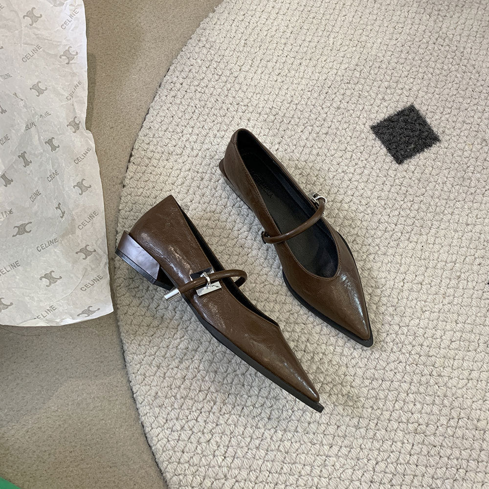 French Low Heel Shoes Small Fragrance Style Pointed Toe Single Shoes for Women2024Spring and Autumn New Mary Jane Women's Shoes Thick Heels