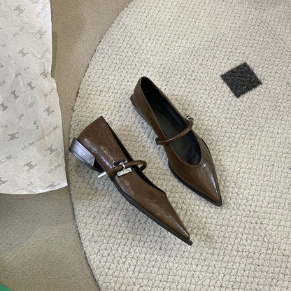 French Low Heel Shoes Small Fragrance Style Pointed Toe Single Shoes for Women2024Spring and Autumn New Mary Jane Women's Shoes Thick Heels