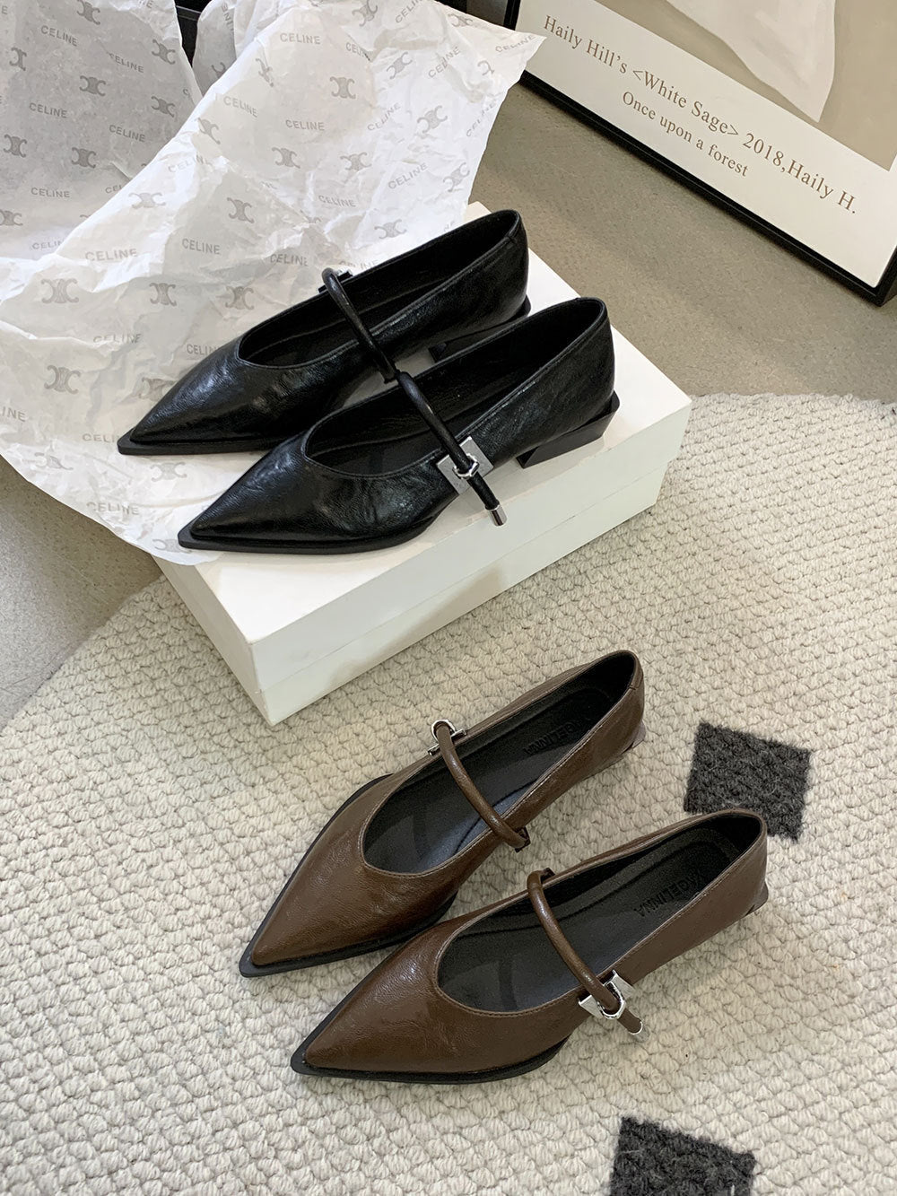 French Low Heel Shoes Small Fragrance Style Pointed Toe Single Shoes for Women2024Spring and Autumn New Mary Jane Women's Shoes Thick Heels