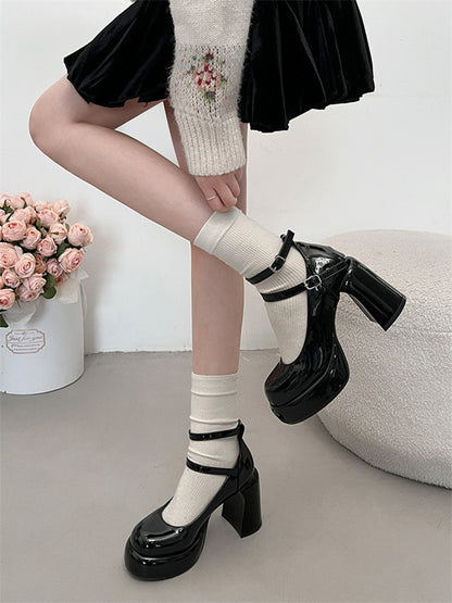 French style red high heels for women2024New Year's New Matching Skirt Temperament Thick Heel Mary Jane Shoes