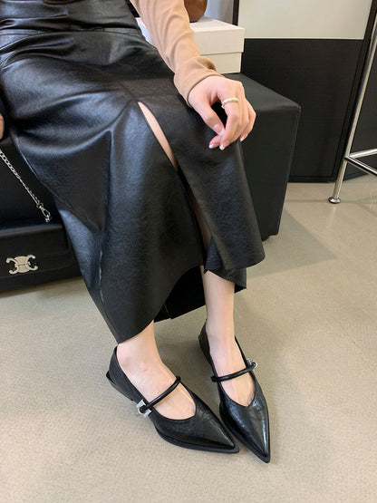French Low Heel Shoes Small Fragrance Style Pointed Toe Single Shoes for Women2024Spring and Autumn New Mary Jane Women's Shoes Thick Heels