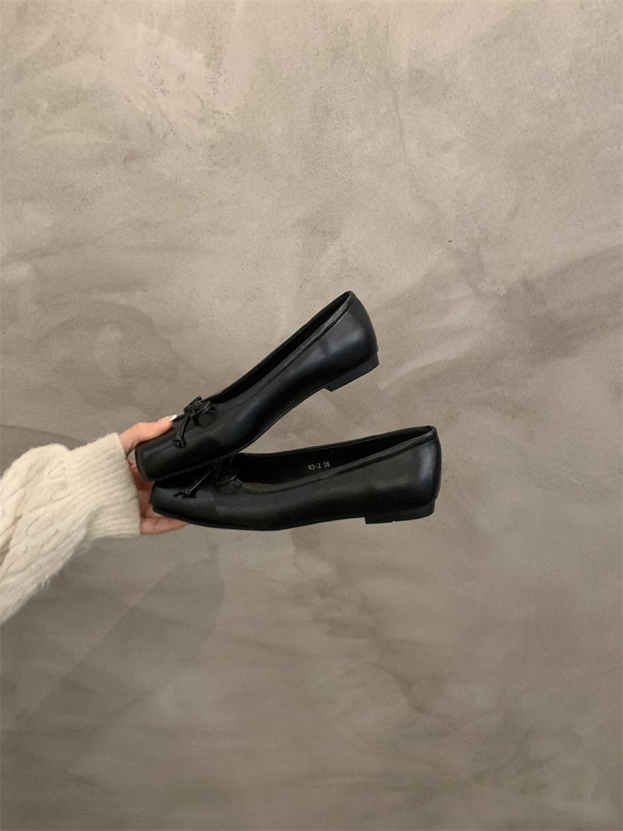 silver Flats Shallow Mouth Bowknot2024Spring New French Style Gentle Evening Breeze Flat Shoes for Women