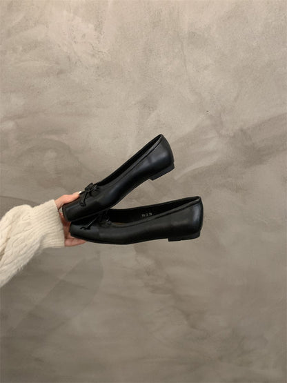 silver Flats Shallow Mouth Bowknot2024Spring New French Style Gentle Evening Breeze Flat Shoes for Women