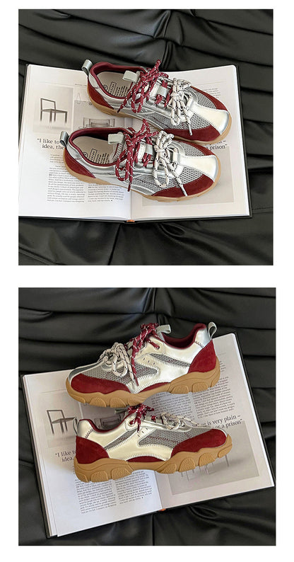 2025New Retro Jogging Shoes for Women, Casual Sports Shoes, Student Shoes, Color Block Single Shoes for Women