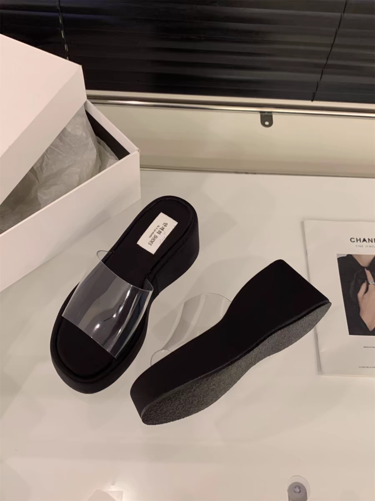 Rubber Wedge Slippers PU High Heel(6-8cm)