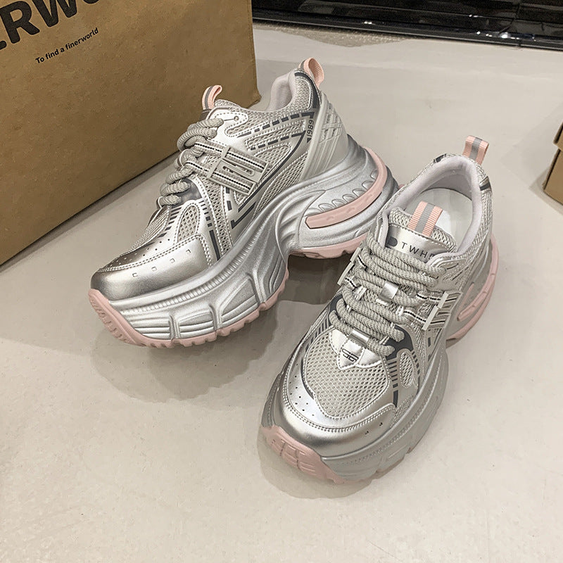 2025Spring New Style Thick-Soled Platform Dad Shoes for Women, Slimming Sneakers, Casual Sports Shoes for Petite Women, Height Increasing