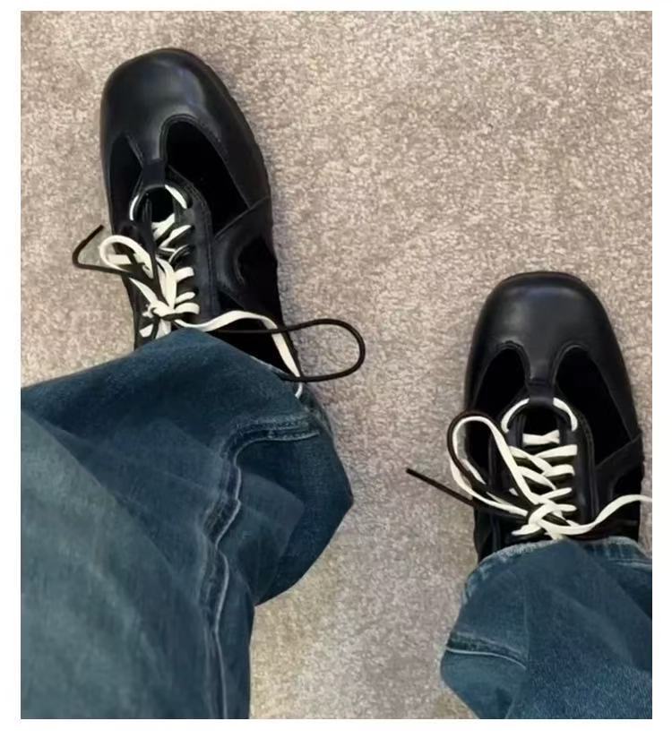 2025Spring and Autumn Retro Black Lace-up Shoes for Women, Height-increasing Casual Sneakers, Trendy Sports Shoes